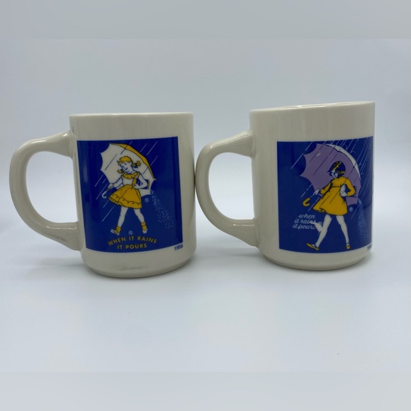 Vintage Morton Salt Girl Coffee Tea Mugs Set of 4 When It Rains It Pours Used - Picture 3 of 12